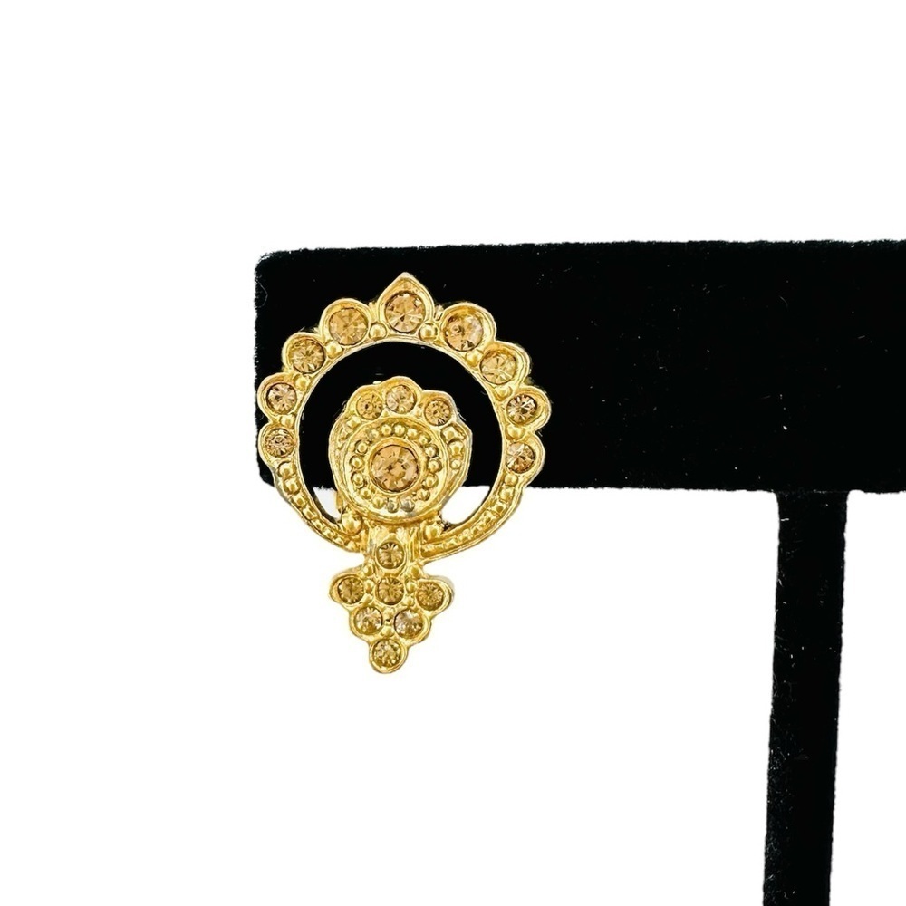 VTG Christian Dior Gold Tone Baroque Double Circles Filigree Clip Earrings - Picture 5 of 14